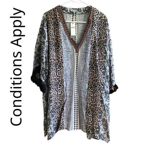 Anthropologie {*Conditions Apply} Luca Tasseled Tunic Snakeskin Leopard Top - Picture 2 of 9